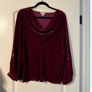 Sundance Velvet Draped Neck Blouse in Deep Wine